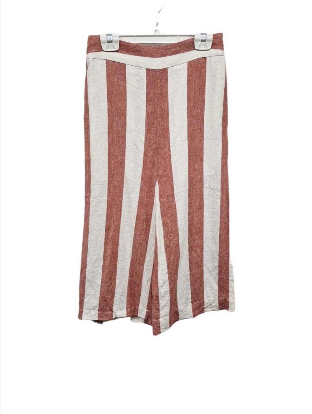Madewell Linen Blend Striped Wide Leg Crop Pants Size Small Rust Cream
